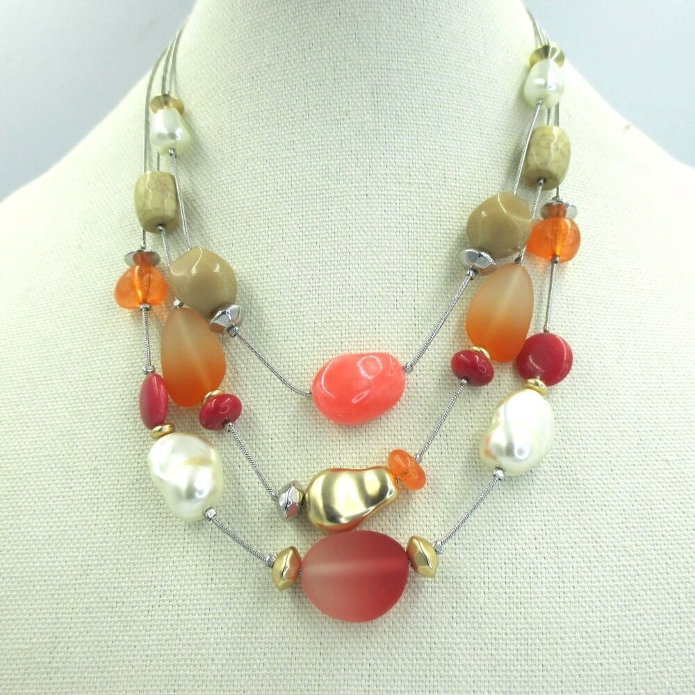 Chico's Necklace Warm Multi Ombre Illusion Colorful Artisan - Picture 2 of 7